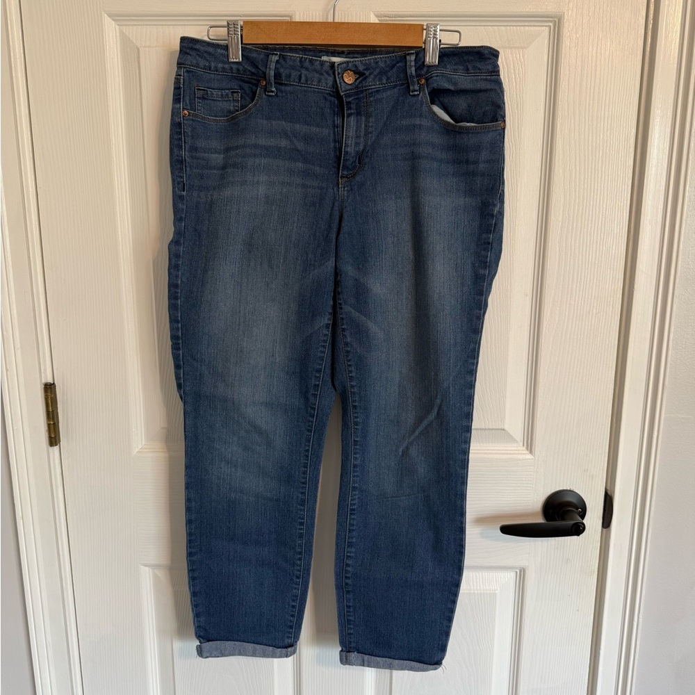 Jessica Simpson Rolled Crop Skinny Classic Blue Denim Jeans Size 12 EUC